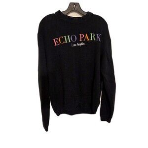 Divided Black Crewneck Sweater with Rainbow Echo Park Logo